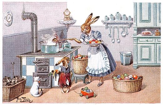 Osterhasenmutter beim Eierfrben / von Arthur Thiele